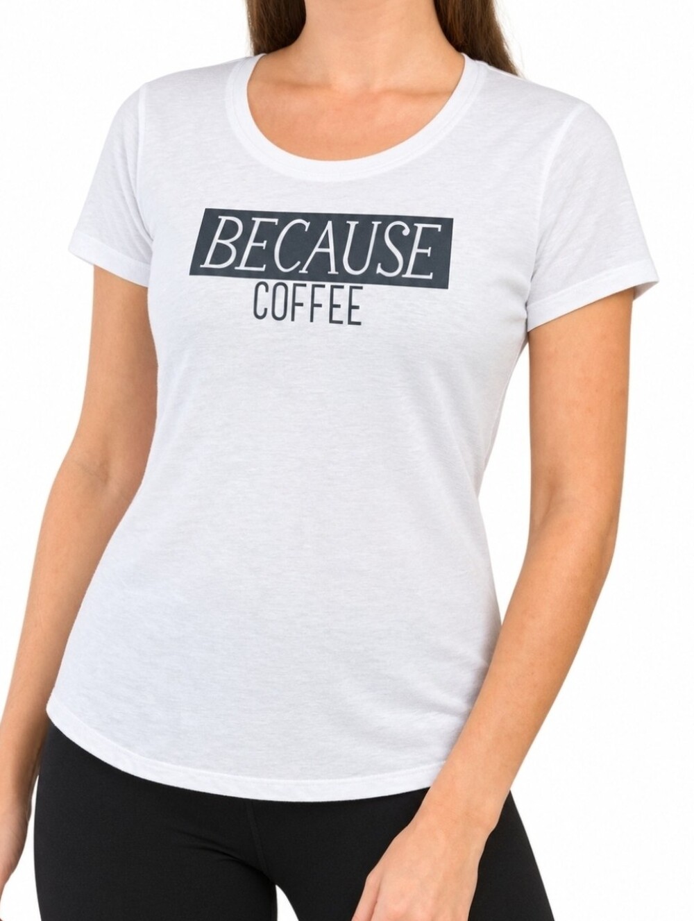 Wound Up Women's White Crewneck Graphic Short Sleeve Tee Because Coffee